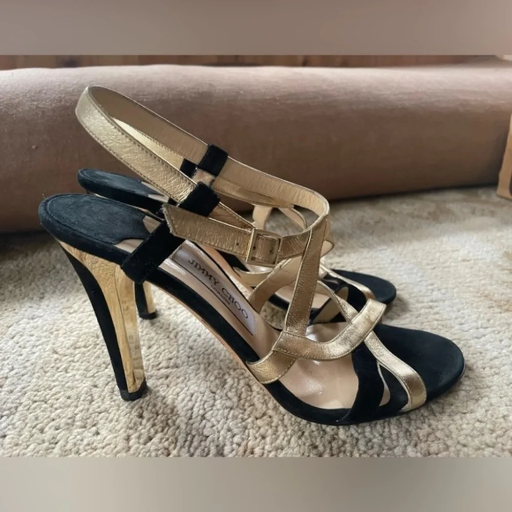 Jimmy Choo “Texas” Gold Heel Sandals 39.5 - Picture 2 of 7